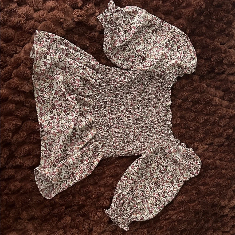 Max Studio Floral Smocked Blouse - Pink and White (Medium) - Picture 4 of 4